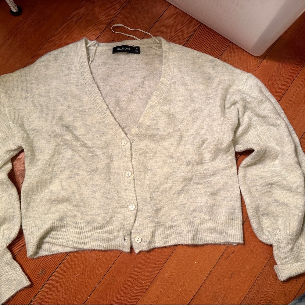 Glassons super soft green white marble V neck, size M sweater - ladies